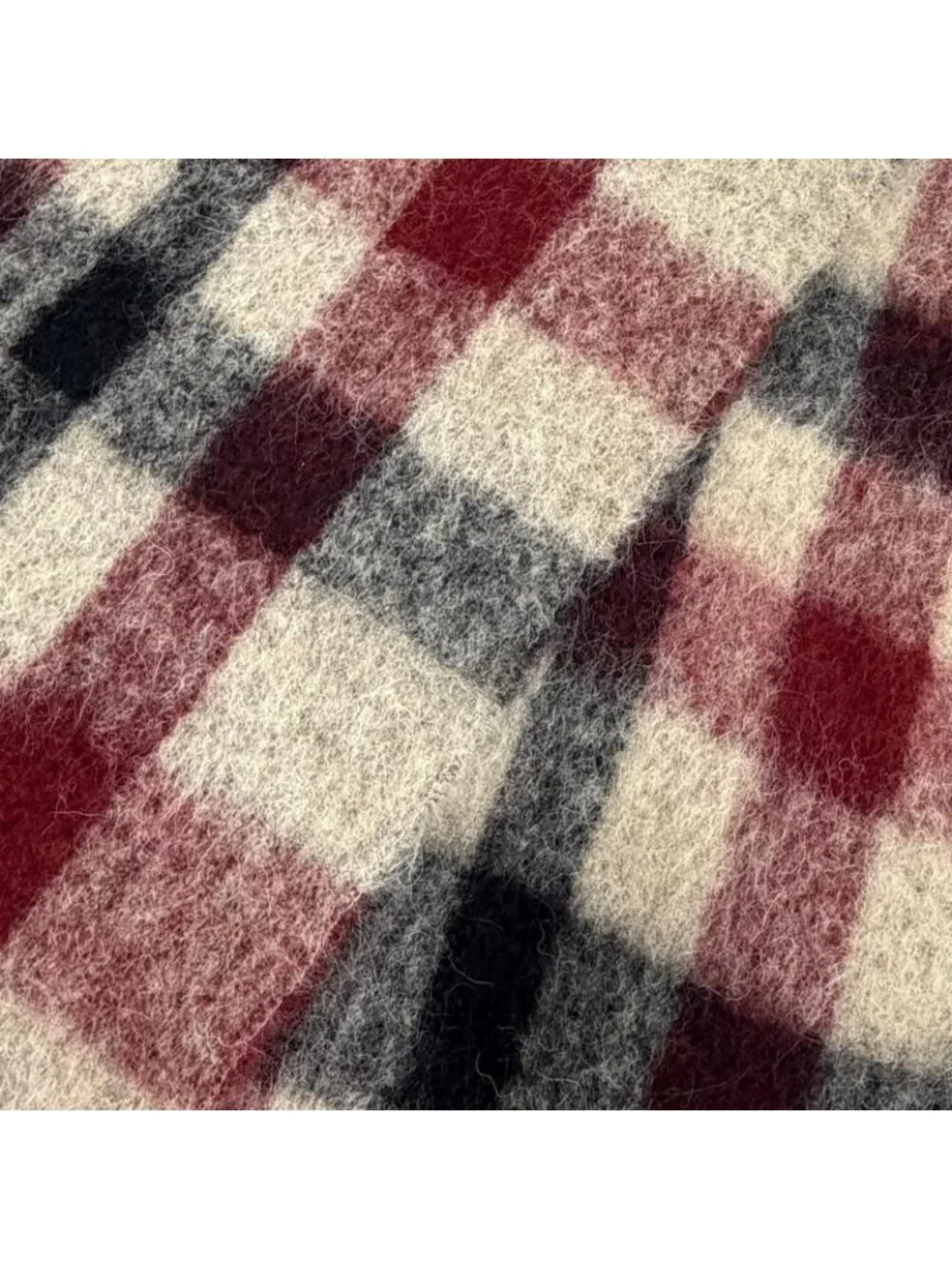 Moncler Sciarpa Mohair Alpaca Logo Leather Patch Plaid Fringe Large Scarf Beige